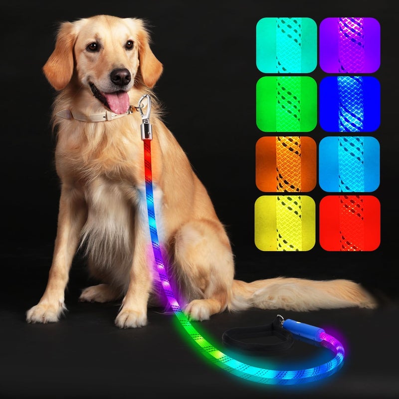 Xech Light Up Dog Leash, LED Pet Leash for Night Walking,13 Lighting Modes, Rechargeable Dog Lights, Glow in The Dark Walking Leashes with Tangle-Free Hook for Medium Large Dogs (Leash-5Ft) - Image 1